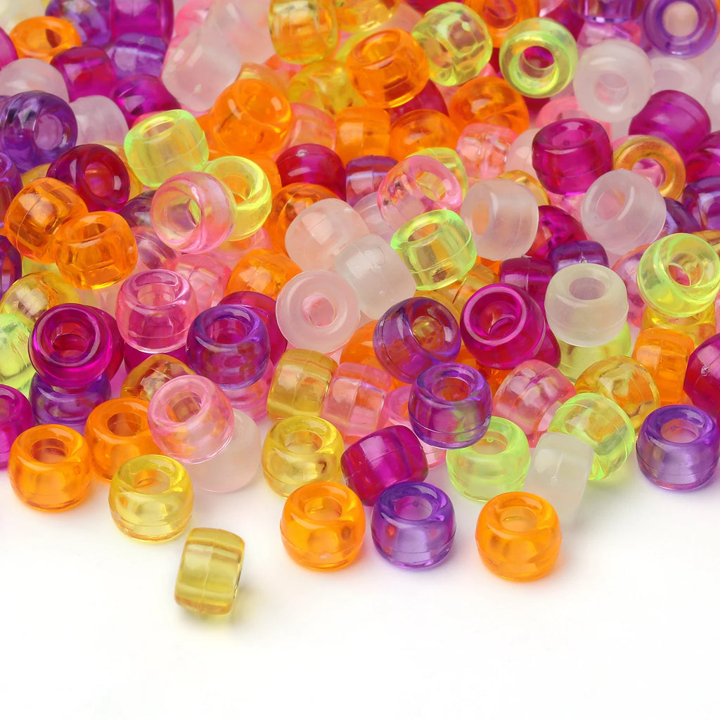 100 חרוזי פוני 6x9 מ"מ – חרוזים צבעוניים עם חור גדול ל־DIY ותכשיטים