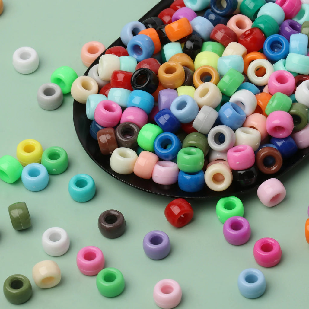 100 חרוזי פוני 6x9 מ"מ – חרוזים צבעוניים עם חור גדול ל־DIY ותכשיטים